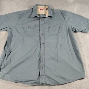 Wrangler Shirt Men 2XL Bluegray Button Up Short Sleeve Work Durable Farmer Dad
